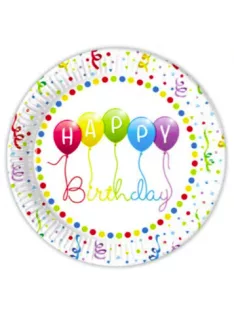   Happy Birthday papírtányér, party tányér 8 DARABOS, 23 cm FSC Nr11