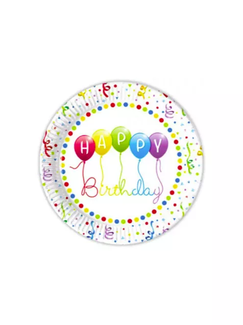 Happy Birthday papírtányér, party tányér 8 DARABOS, 23 cm FSC Nr11