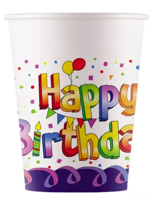 Happy Birthday papírpohár, party pohár 8 DARABOS, 200 ml Nr1
