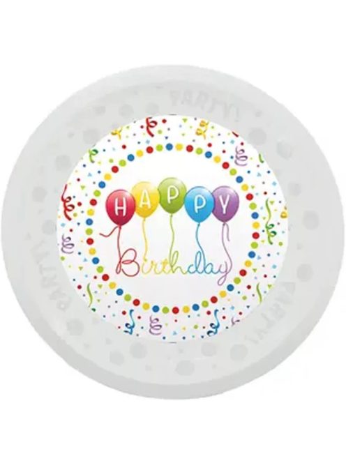 Happy Birthday Streamers micro prémium műanyag lapostányér 21 cm