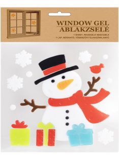   Hóember ajándékokkal téli ablakmatrica, ablakzselé, ablakdísz