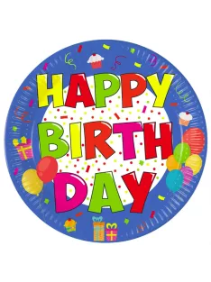   Happy Birthday papírtányér, party tányér 8 DARABOS, 23 cm FSC Nr2