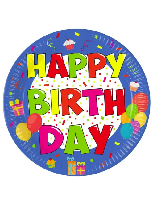 Happy Birthday papírtányér, party tányér 8 DARABOS, 23 cm FSC Nr2