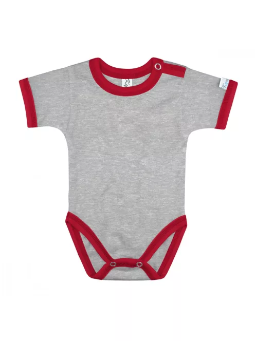 Kynga melírszürke-piros rövid ujjú koraszülött baba body 50