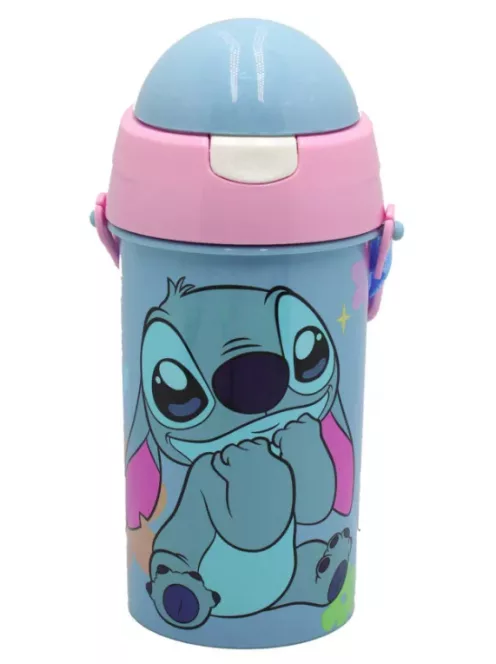 Lilo és Stitch, a csillagkutya műanyag szívószálas kulacs akasztóval 500 ml Nr 01