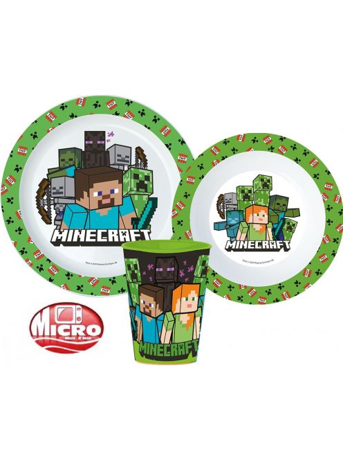 Minecraft étkészlet, micro műanyag szett 260 ml-es pohárral Nr1