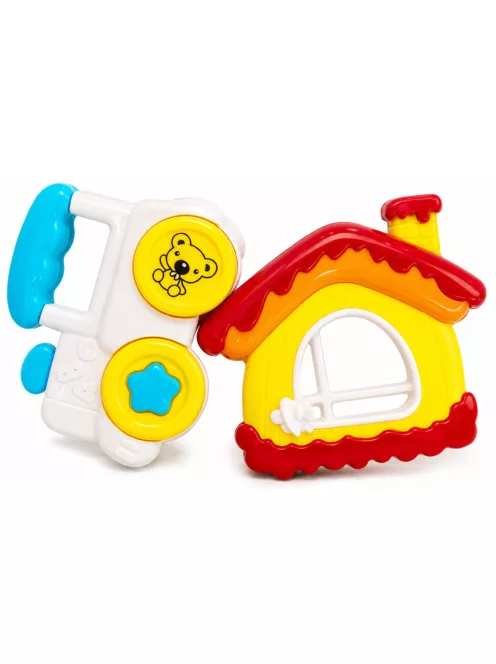 Moppet toys kisautó házikóval csörgő