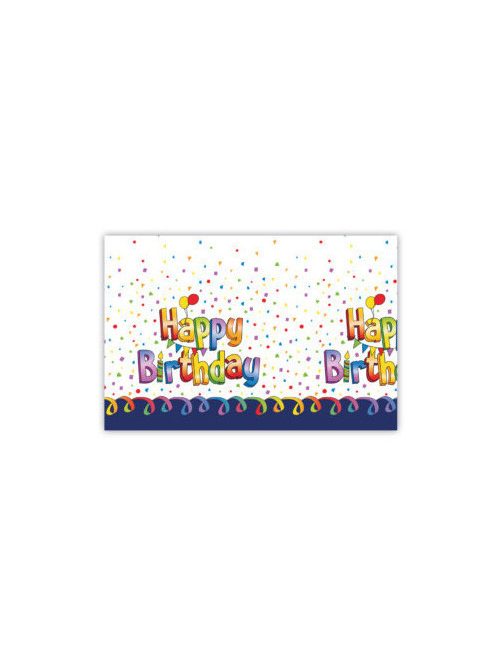 Multicolor Happy Birthday műanyag asztalterítő 120x180 cm