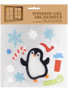   Pingvin, hópehely téli ablakmatrica, ablakzselé, ablakdísz