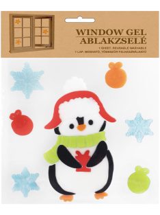   Pingvin sapkában téli ablakmatrica, ablakzselé, ablakdísz