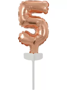 Rose Gold 5-ös szám fólia lufi tortára 13 cm