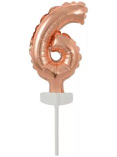 Rose Gold 6-os szám fólia lufi tortára 13 cm