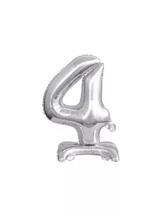 Silver, Ezüst mini 4-es szám fólia lufi talppal 38 cm
