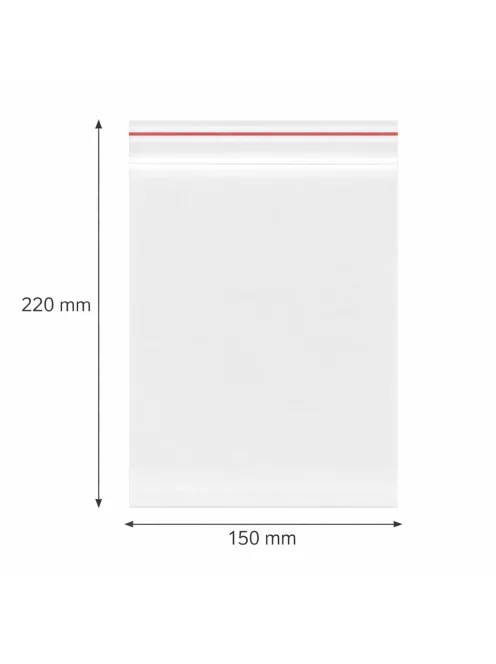 Simítózáras tasak, önzáró tasak, zárható zacskó 150x220 mm