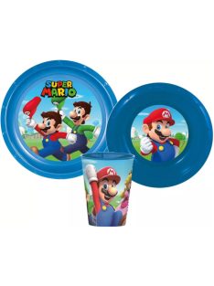 Super Mario étkészlet, műanyag szett 260 ml-es pohárral