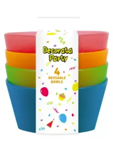   Színes Party félig átlátszó műanyag mélytányér 4 db-os