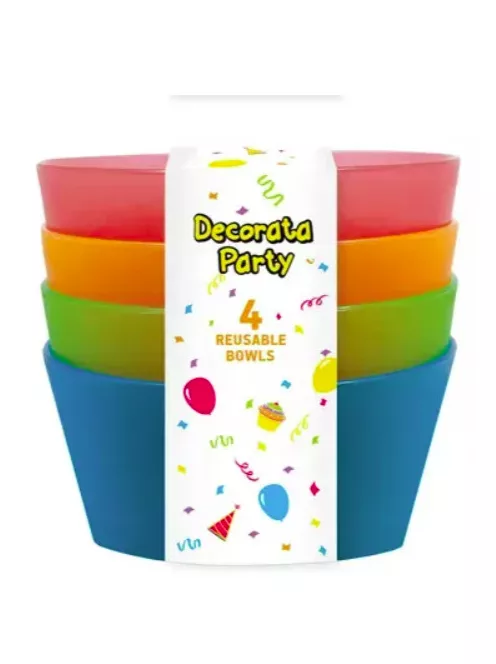 Színes Party félig átlátszó műanyag mélytányér 4 db-os