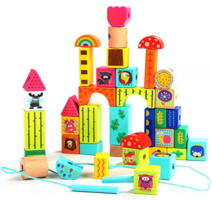 Image of Erdei állatok-építőkocka és fűzőcske együtt B