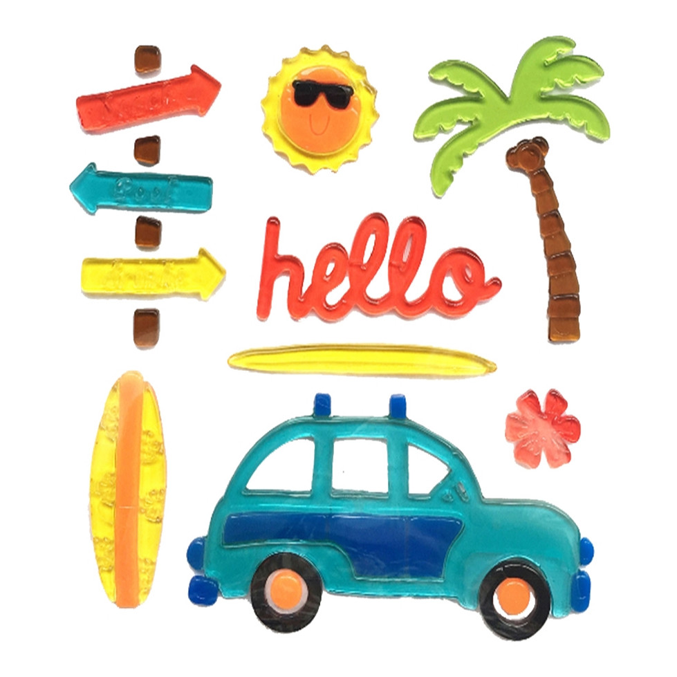 Image of Autó pálmafával nyári ablakmatrica, ablakzselé, ablakdísz