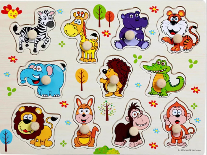 Fogantyús fa puzzle, fogós puzzle, kirakó 30x23 cm - Vadállatok