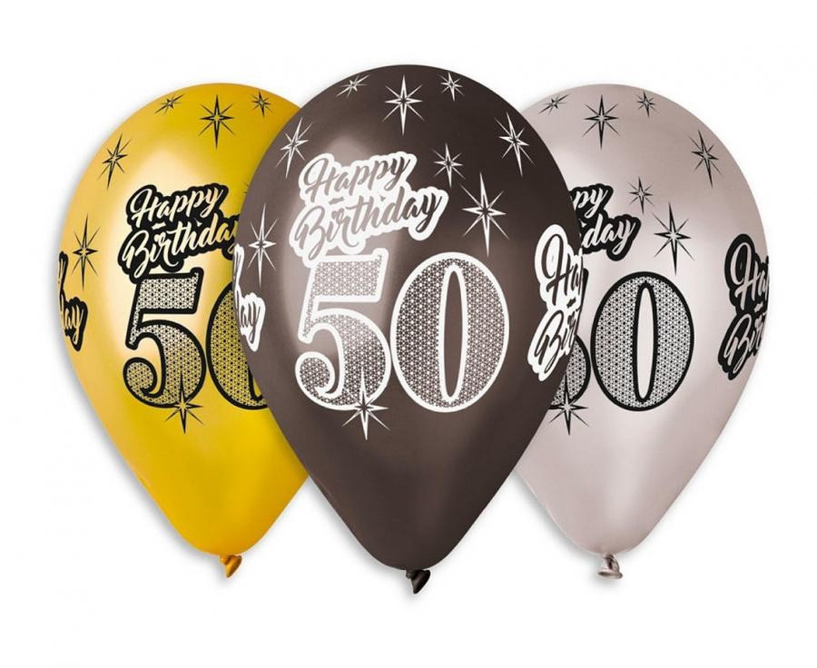 Image of Happy Birthday 50 Metallic léggömb, lufi 5 db-os 30 cm