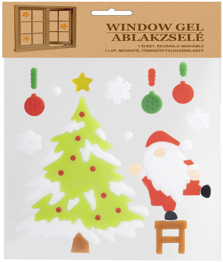 Karácsonyfa, Télapó téli ablakmatrica, ablakzselé, ablakdísz