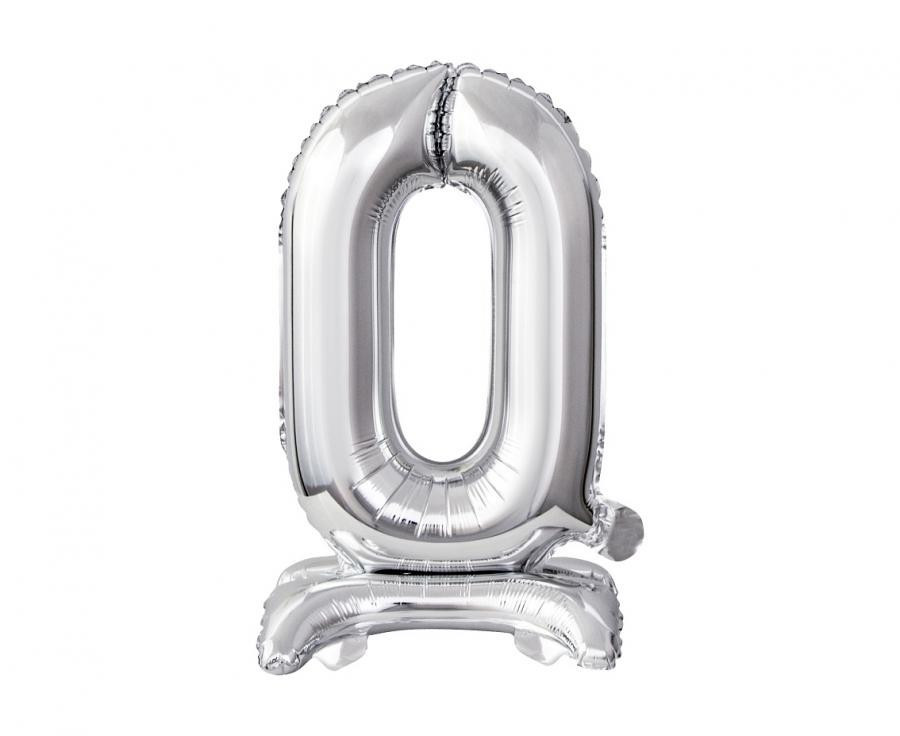 Image of Silver, Ezüst mini 0-ás szám fólia lufi talppal 38 cm