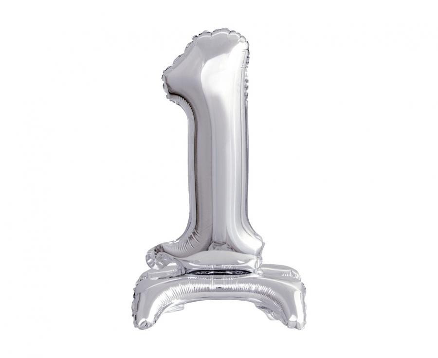 Image of Silver, Ezüst mini 1-es szám fólia lufi talppal 38 cm