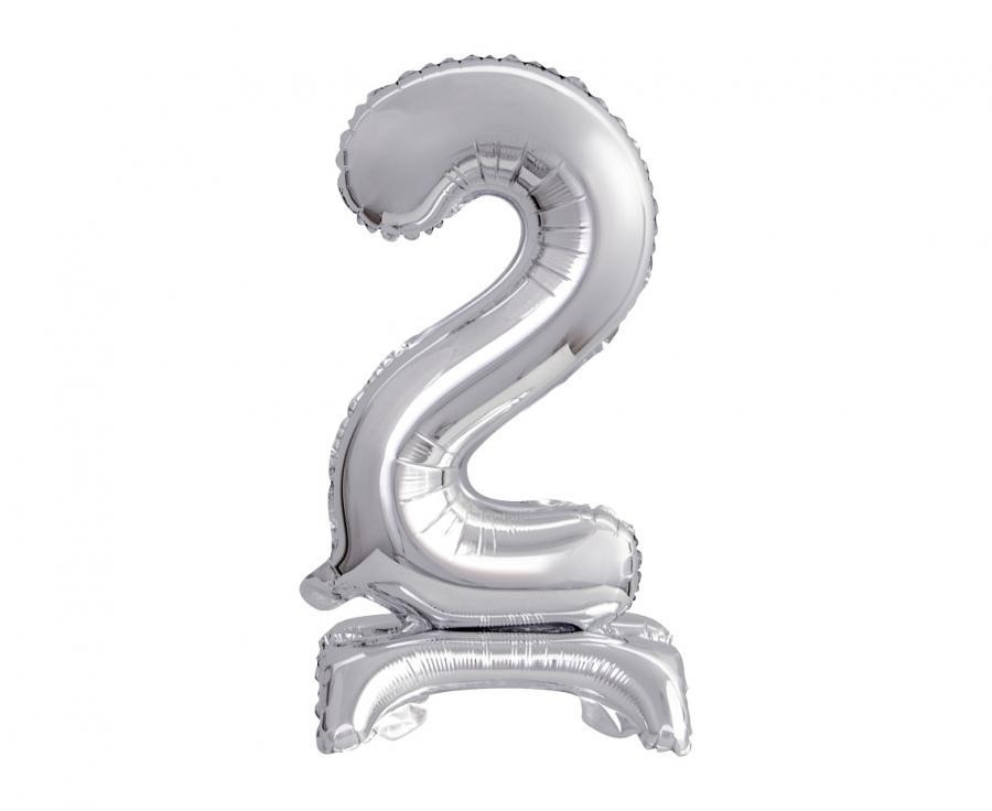 Image of Silver, Ezüst mini 2-es szám fólia lufi talppal 38 cm