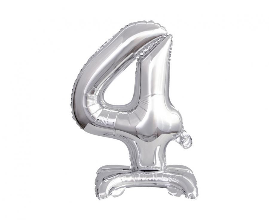 Image of Silver, Ezüst mini 4-es szám fólia lufi talppal 38 cm