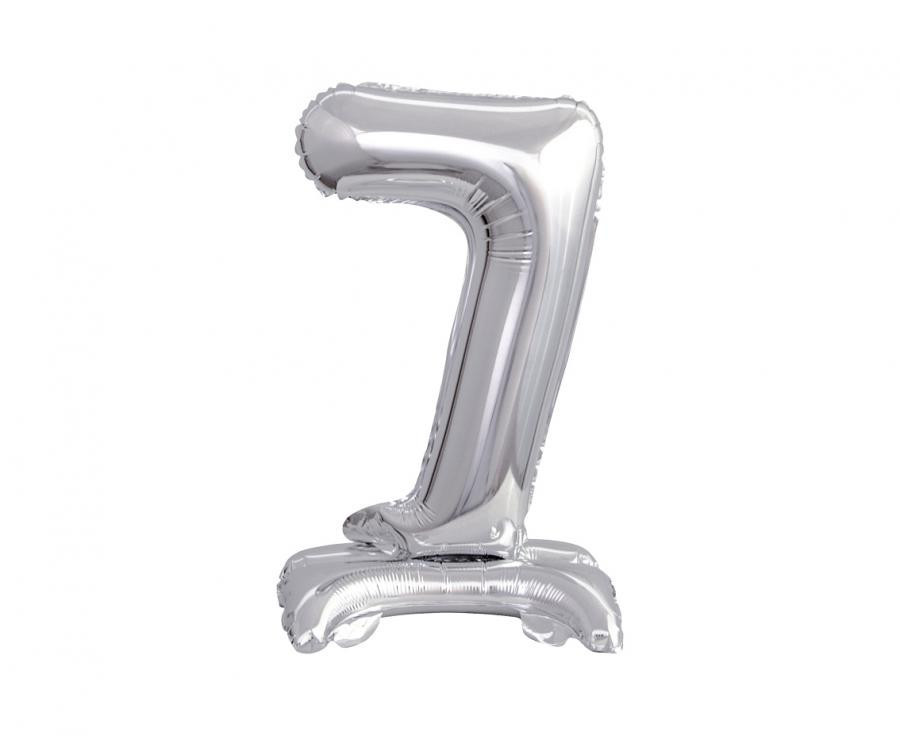 Image of Silver, Ezüst mini 7-es szám fólia lufi talppal 38 cm
