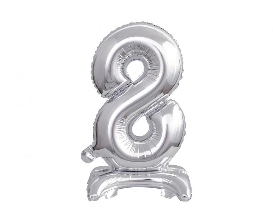 Image of Silver, Ezüst mini 8-as szám fólia lufi talppal 38 cm