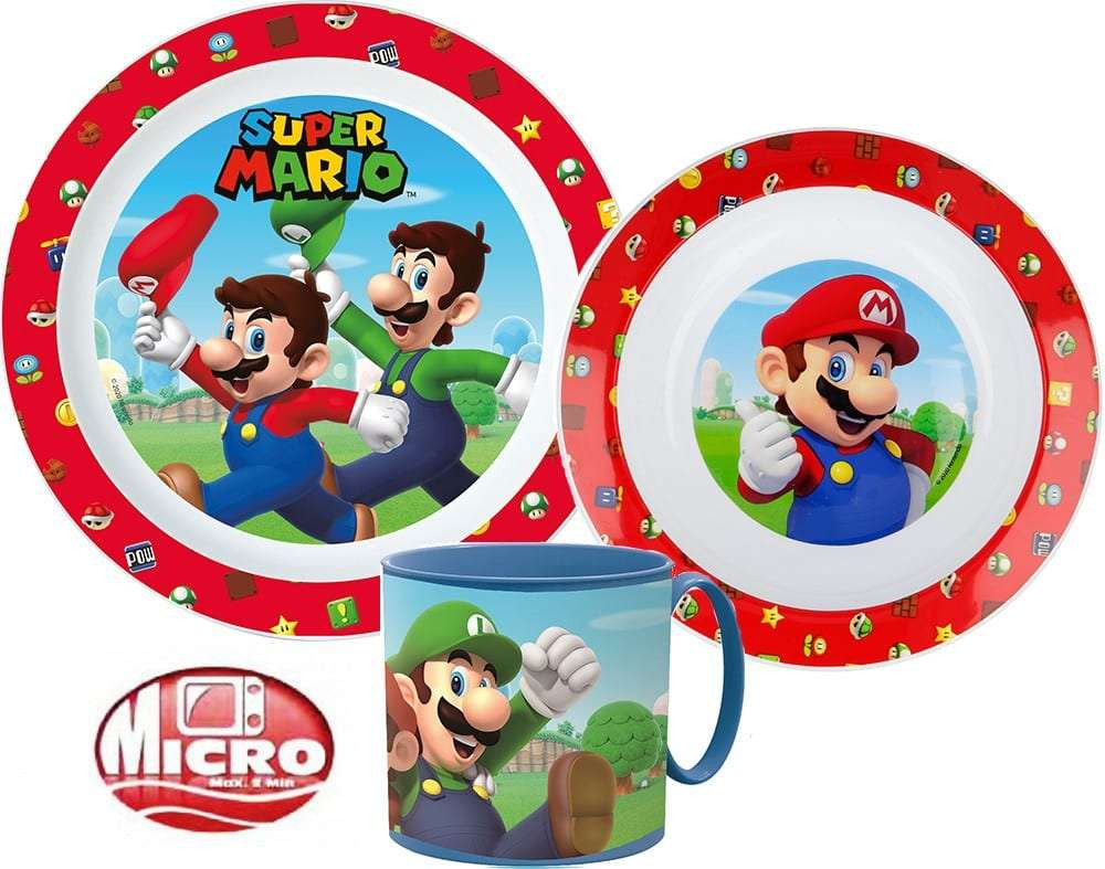 Super Mario Őrjárat étkészlet, micro műanyag szett 265 ml-es bögrével